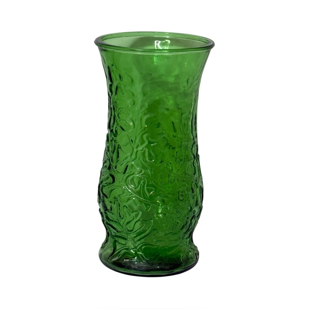E.O. Brady Green Crinkle Glass Vase Vintage Cleveland Ohio‎ 9.5" Tall